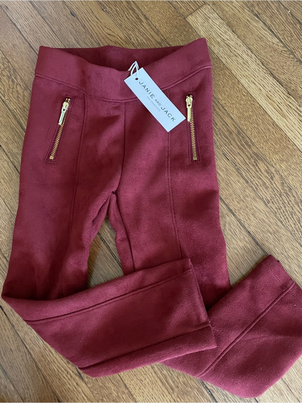 NWT Janie and Jack Burgundy Ponte Leggings size 4 Gold Zippers
